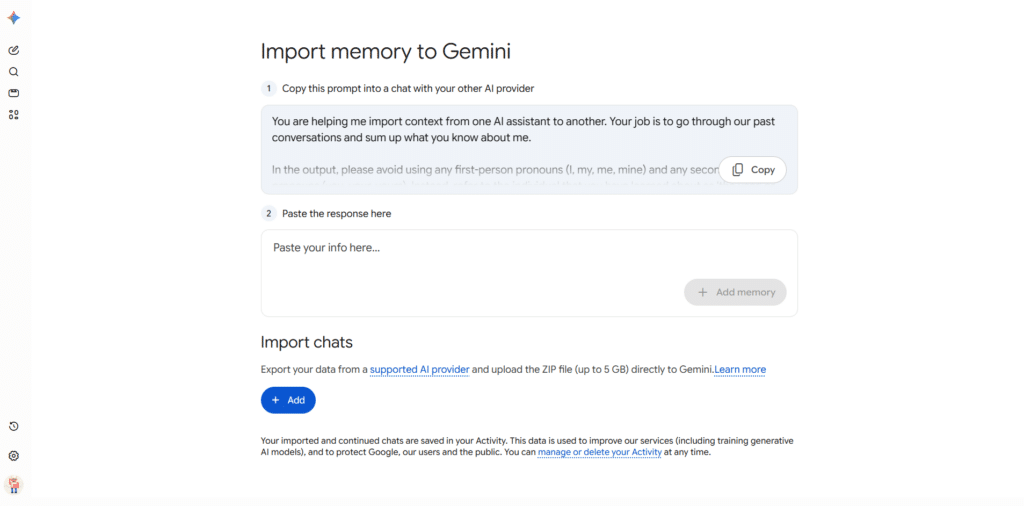Gemini Schulung unserTRAINING Screenshot Import AI Conversation